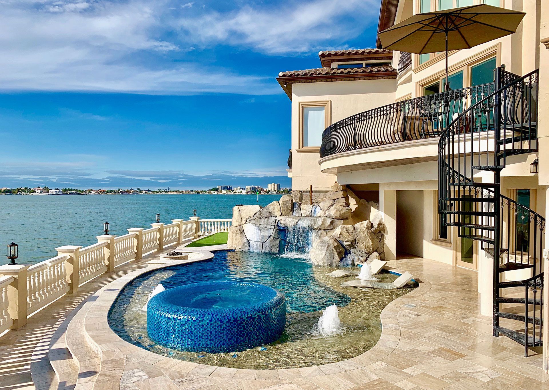 pool with rock waterfalls