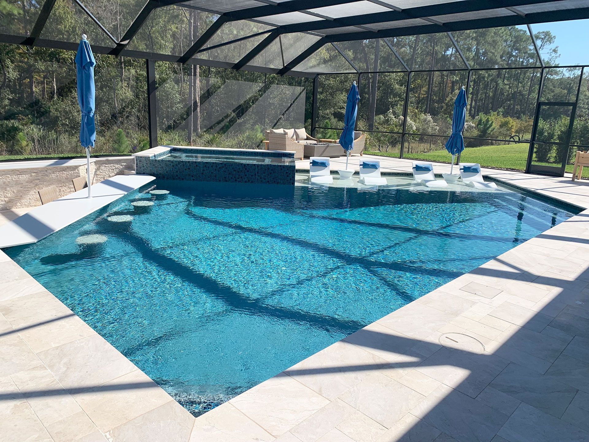 pool with bar stools