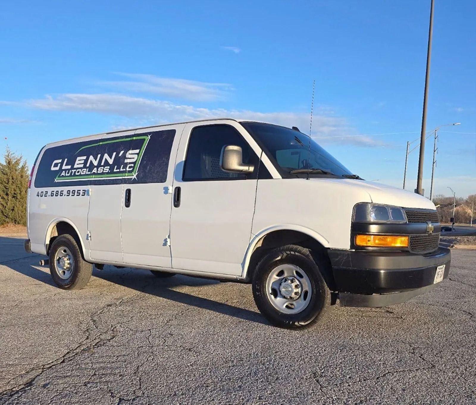 White Chevy van with 