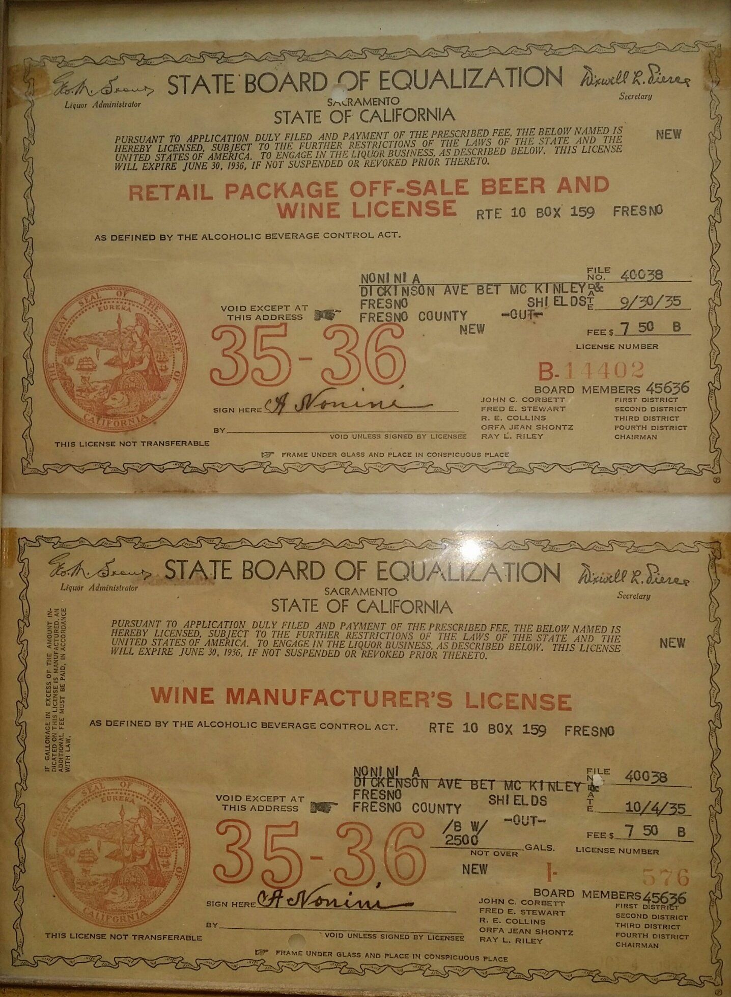 Our first wine manufacturing license! 1935-1936