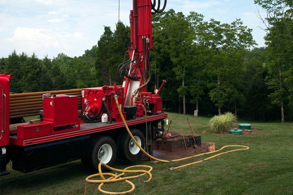 Red oil driller truck