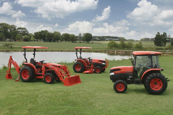 Parked heavy construction vehicles