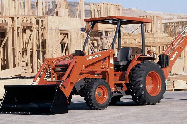 Parked orange bulldozer