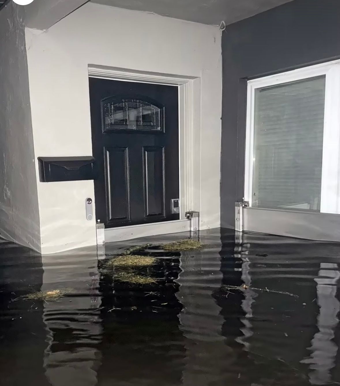 Floodwater outside a home