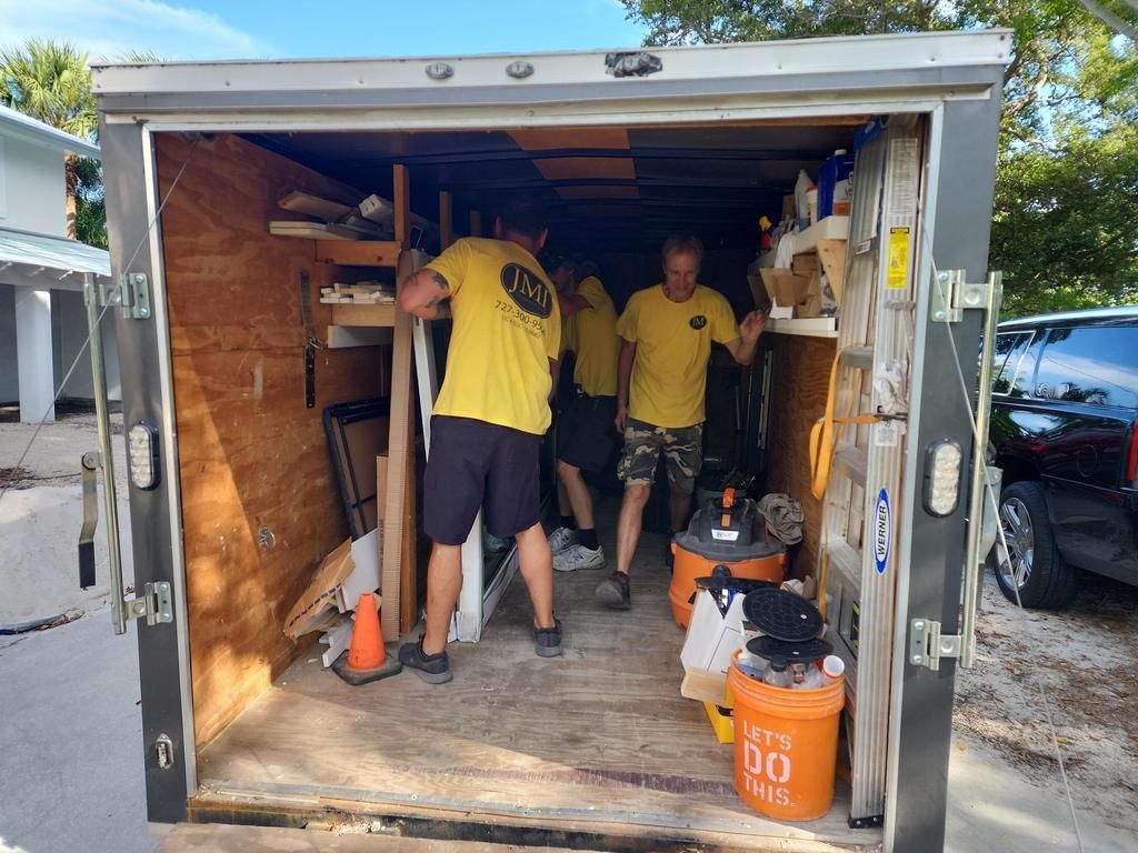 Workers inside a trailer