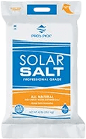 Bag of Pros Pic Solar Salt, white with blue and orange labeling; contains all-natural salt.
