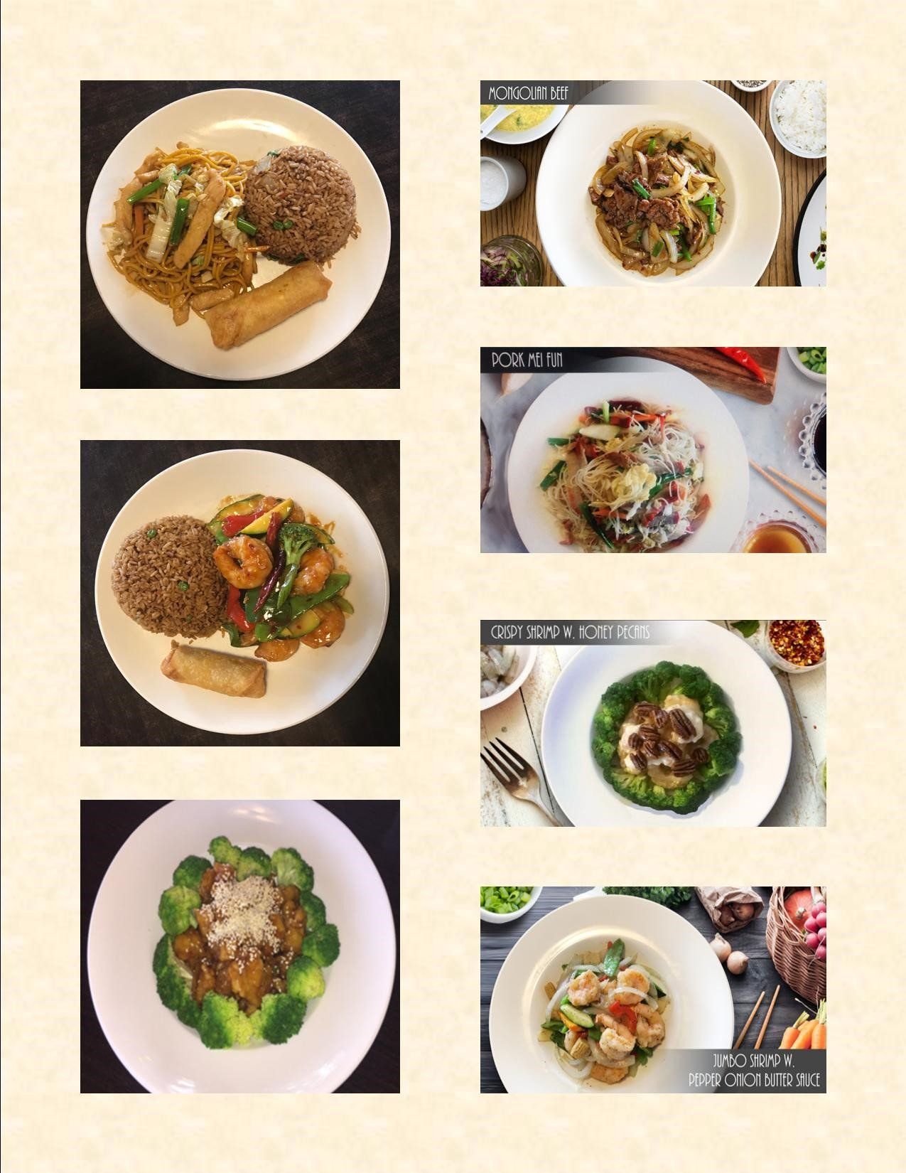 A collage of pictures of different types of food on plates