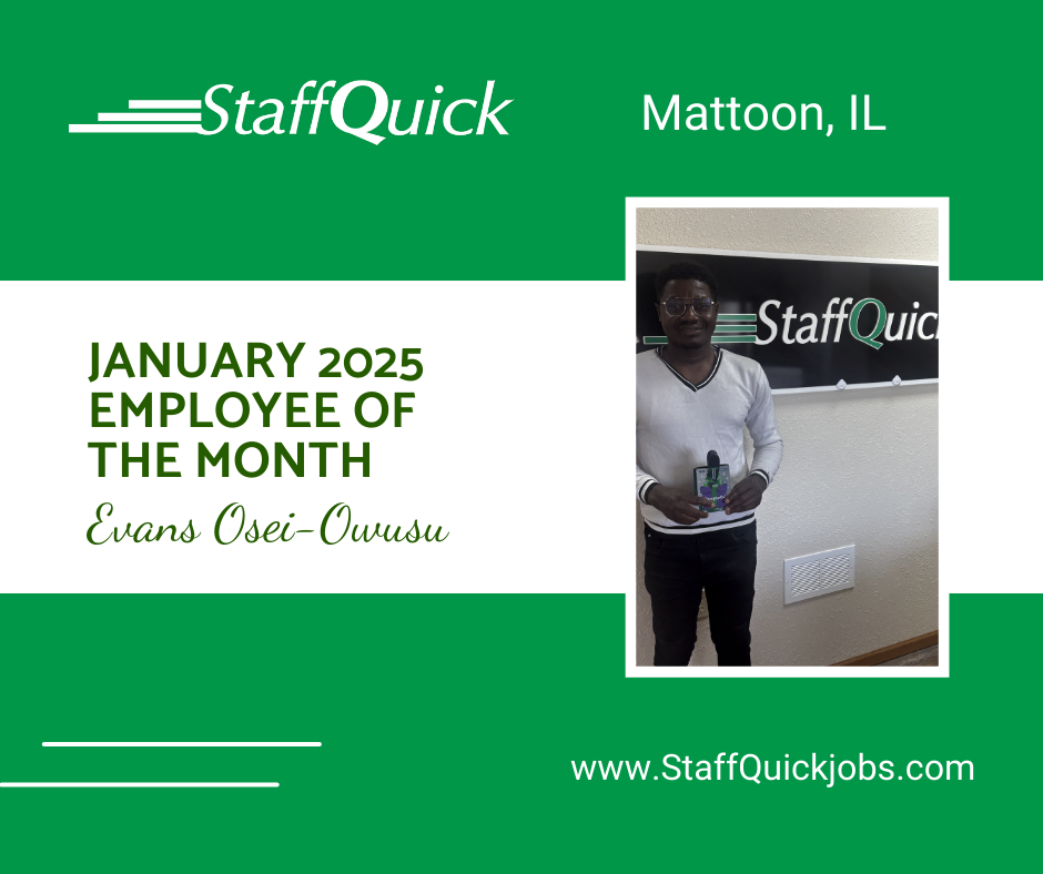 A man is standing in front of a sign that says staff quick