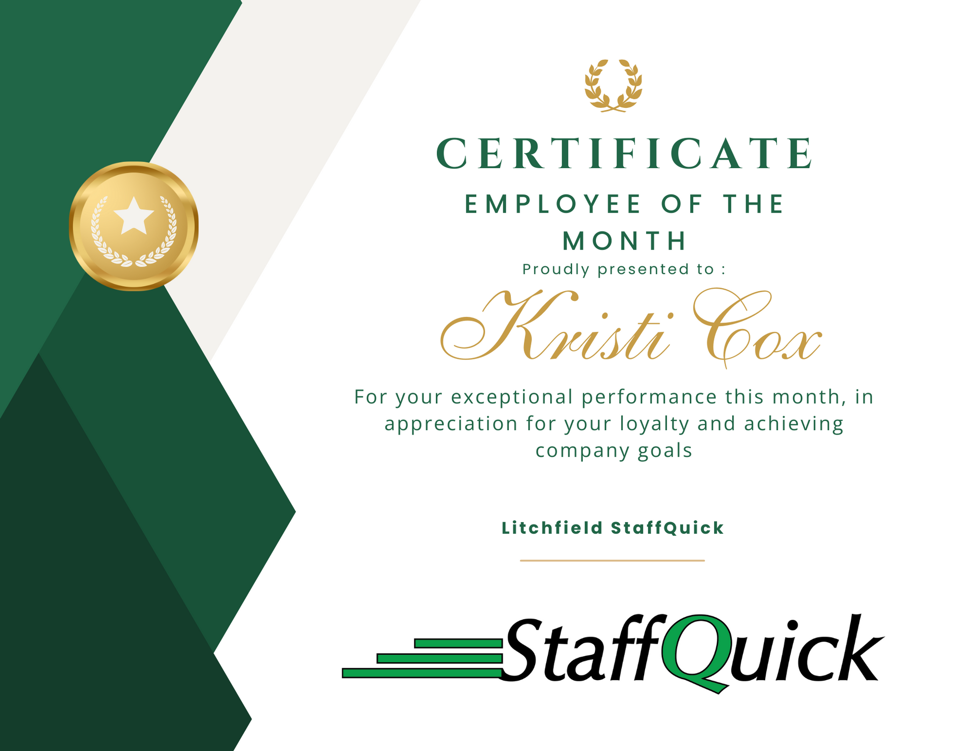 Litchfield StaffQuick Employee of the Month of September