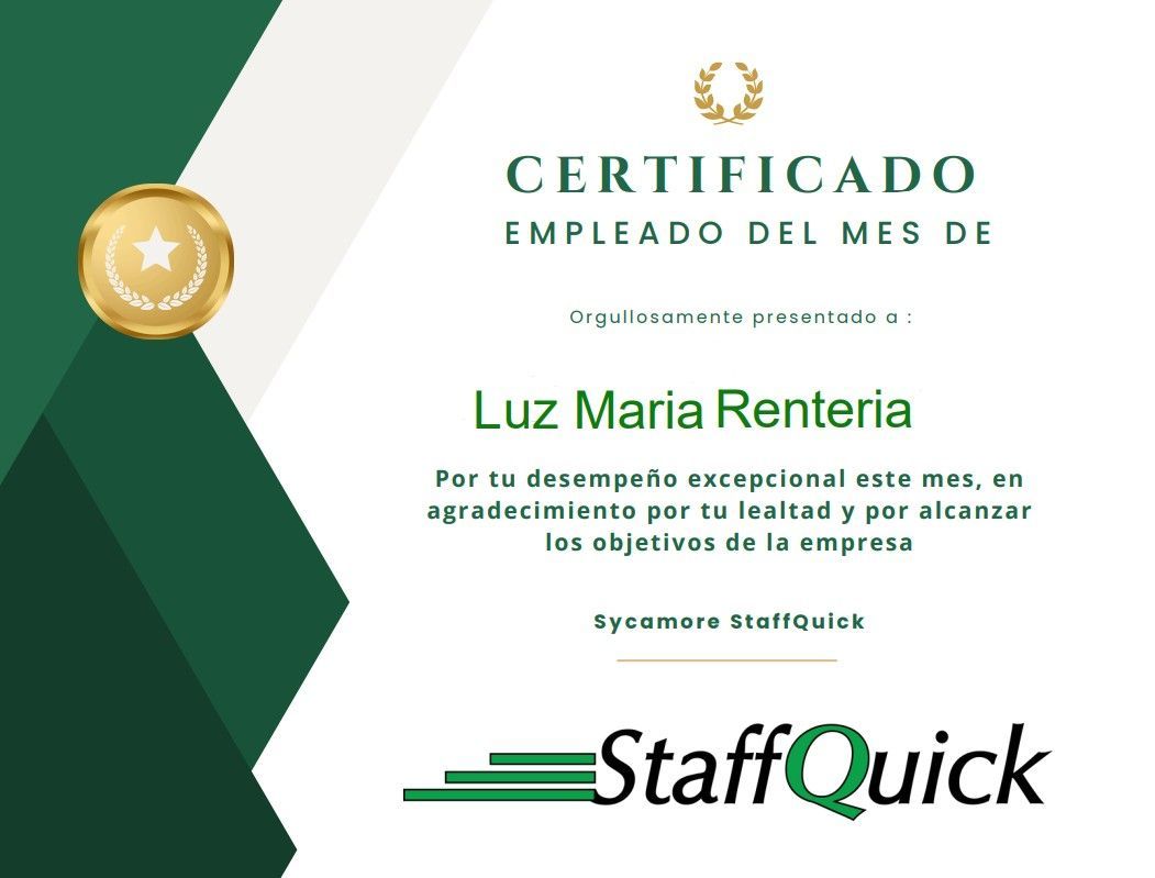 Certificate for Luz Maria Renteria, 