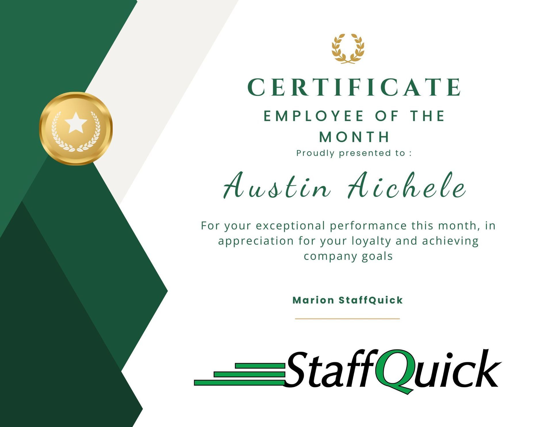 Marion StaffQuick Employee of the Month of November