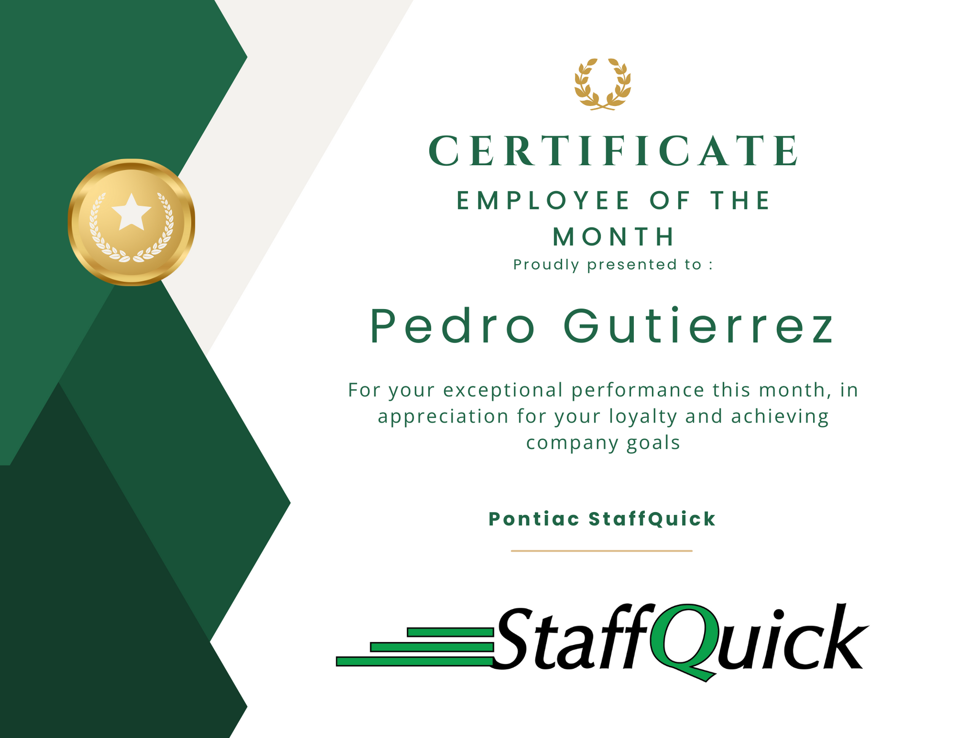 Pontiac StaffQuick Employee of the Month of December