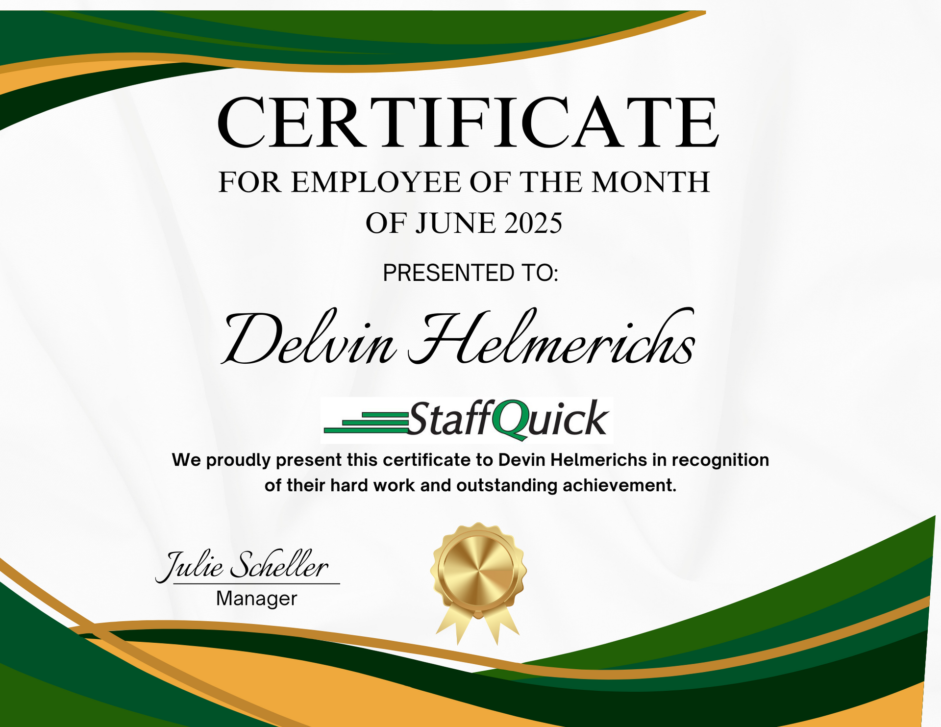 StaffQuick June employee of the month