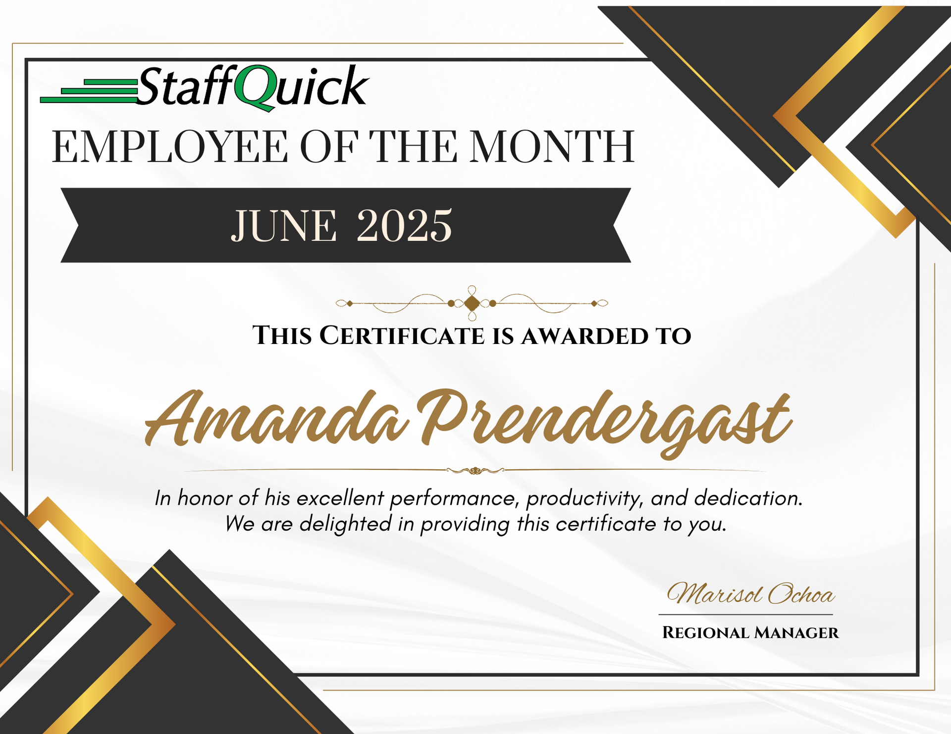StaffQuick June employee of the month