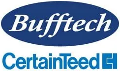 Bufftech logo within a blue oval above CertainTeed logo in blue text.