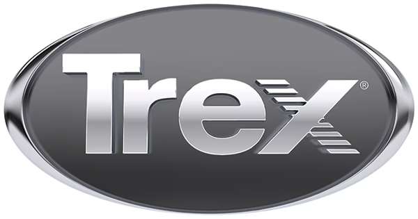 Trex logo in silver metallic font within a dark gray oval.