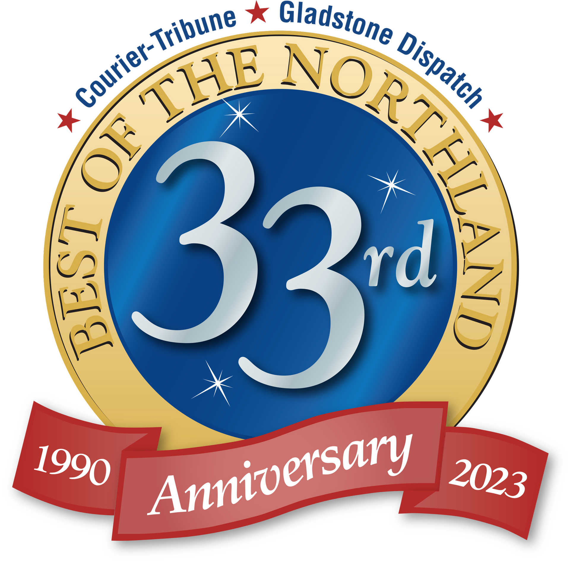 A logo for the 33rd anniversary of the courier-tribune