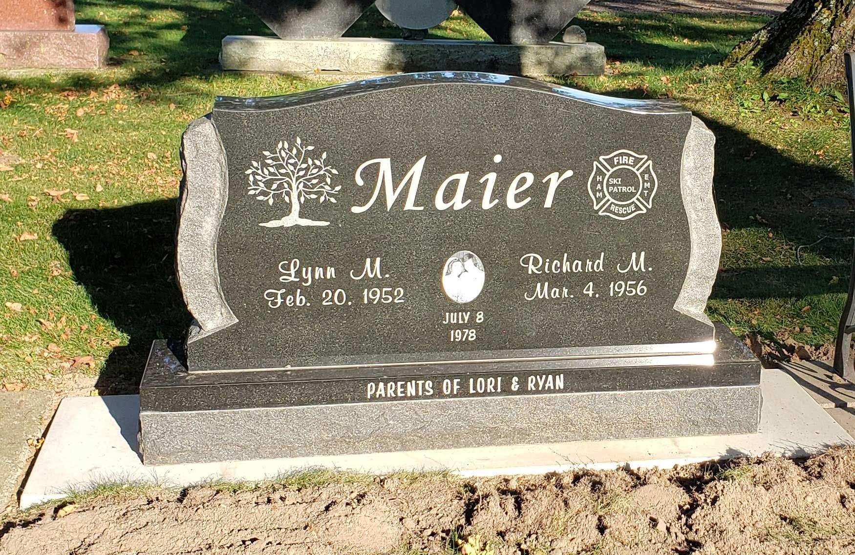 A black gravestone