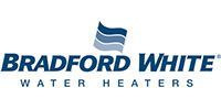 Bradford White Water Heaters logo in blue on a white background
