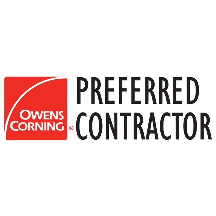 The Owens Corning Preferred Contractor logo with red box and black text on a white background.
