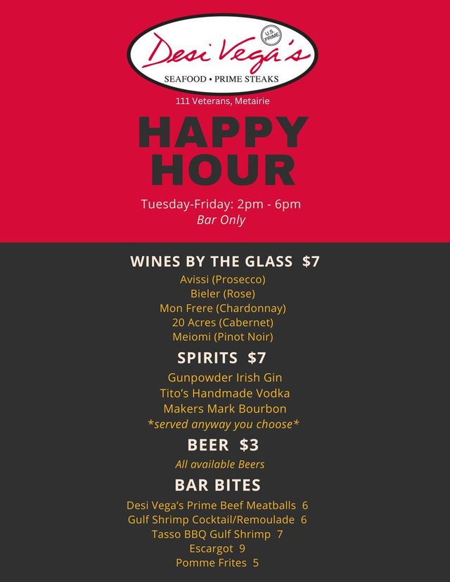 Happy Hour Menu Metairie LA