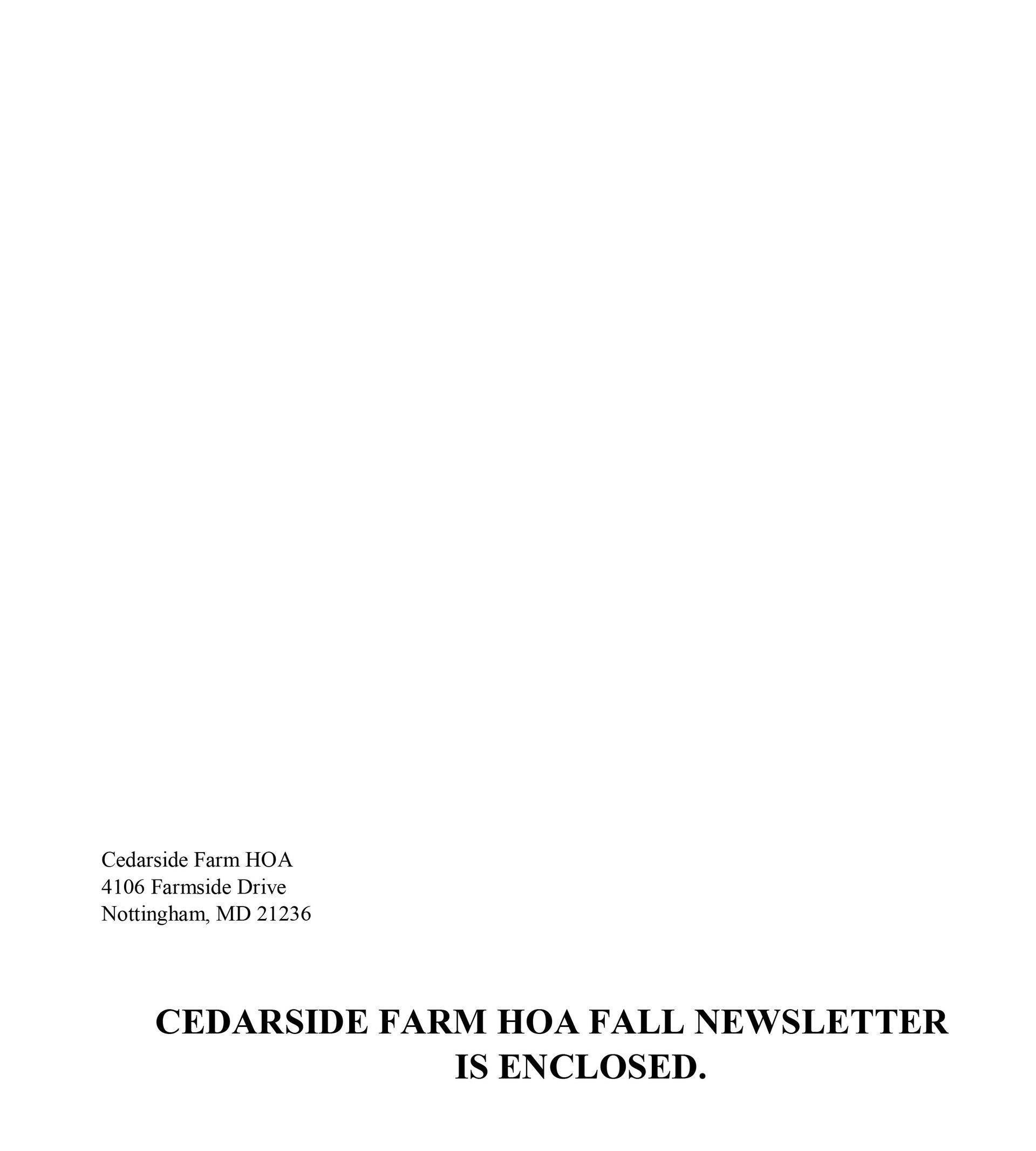 Cedarside Farm HOA Inc. Newsletter Fall 2022