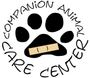 The logo for companion animal care center has a paw print with a bandage on it.