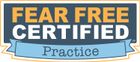 A fear free certified practice logo with a blue banner.