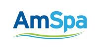 AmSpa logo in blue and green with a curved wave underline