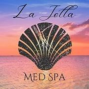 La Jolla Med Spa logo with seashell over sunset ocean background