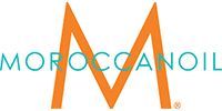 The moroccanoil logo is orange and blue on a white background.