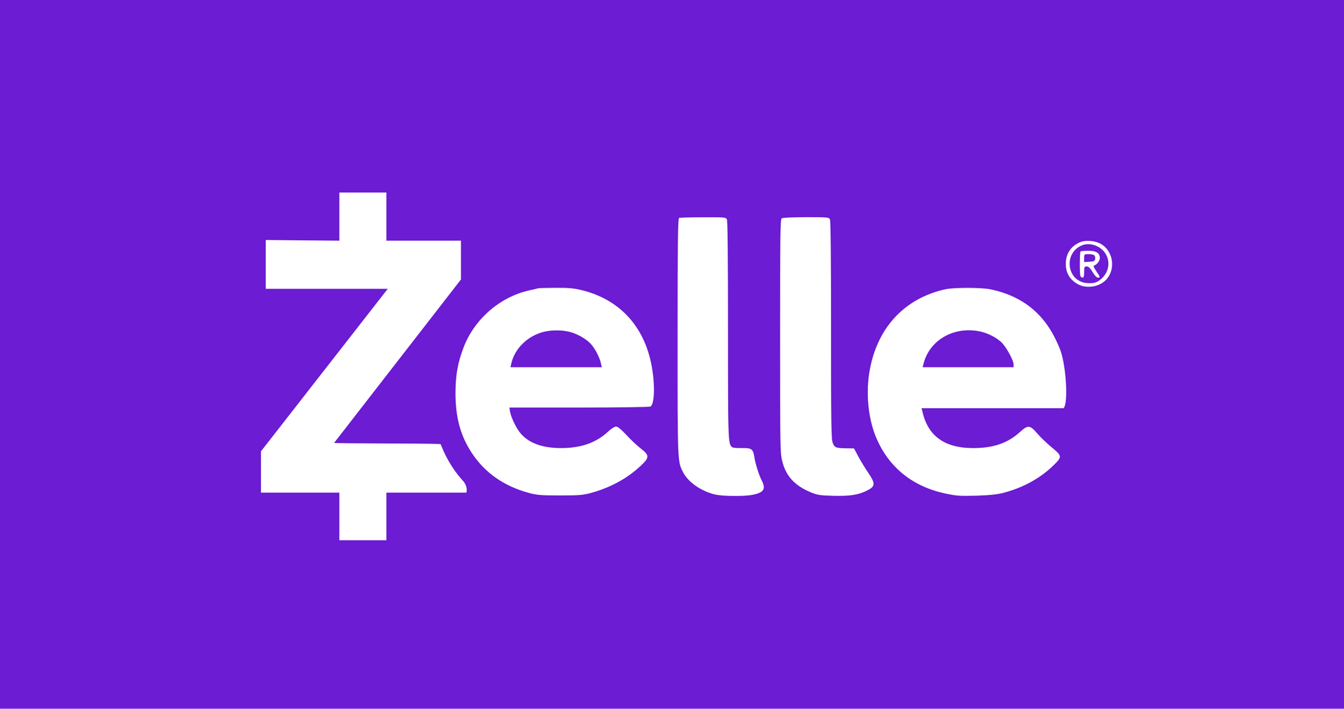 Zelle logo: White text on a purple background.