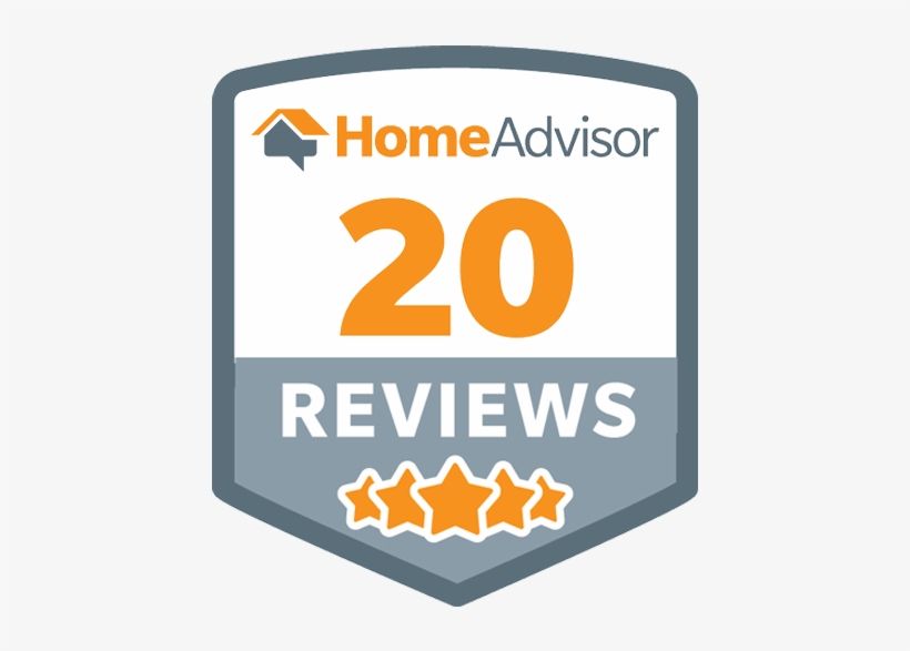 A badge that says home advisor 20 reviews on it