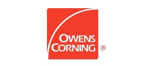 Owens Corning logo: white text and curved line on a red square.