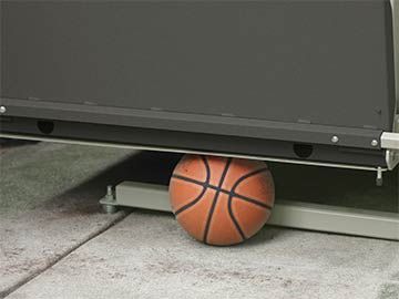 A basketball below a wheelchair lift