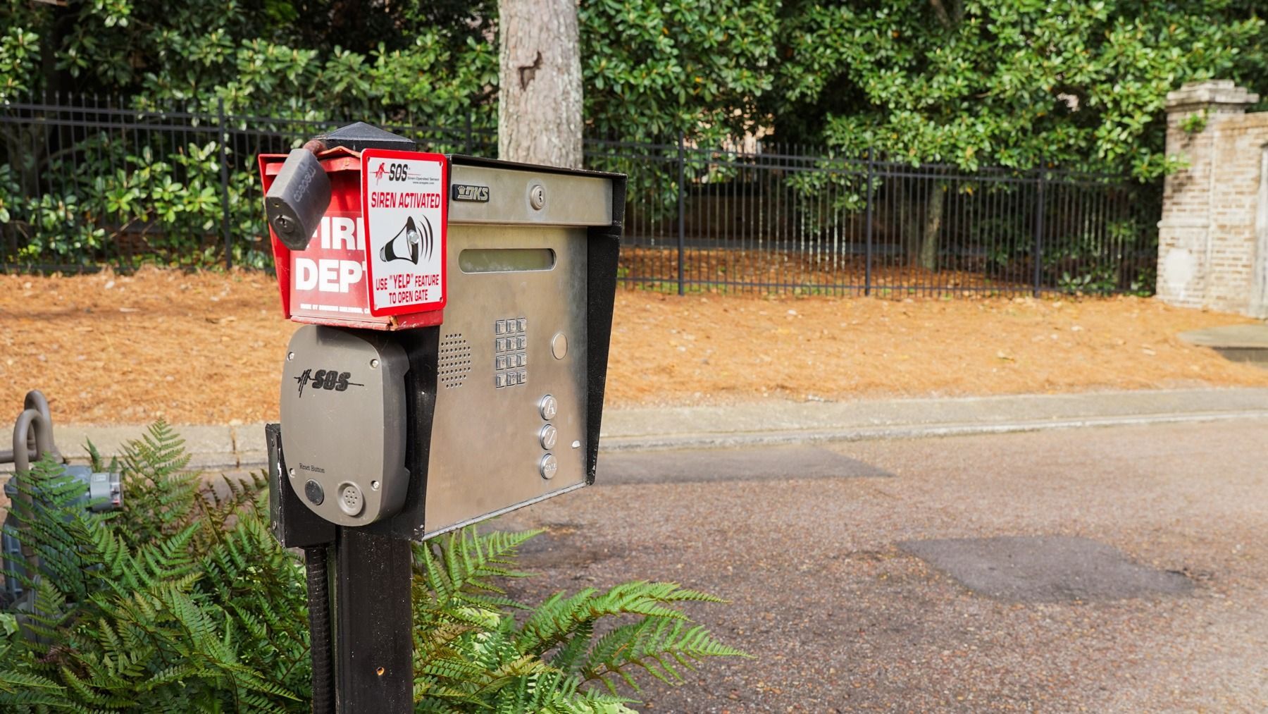 A mailbox with a red sign that says air dept on it