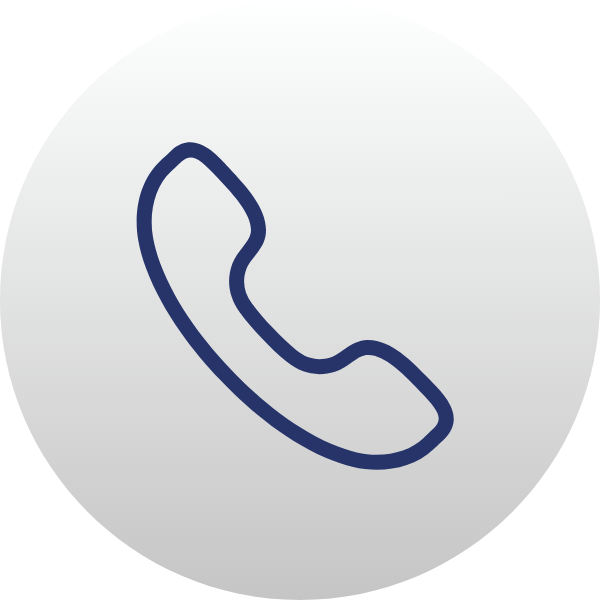 Blue outlined phone handset icon on a light gray circular background