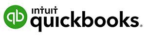 Intuit QuickBooks logo with green “qb” icon and black wordmark on white background