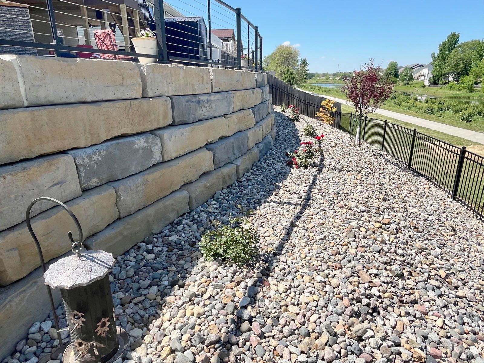 Durable retaining wall installed in front of a house