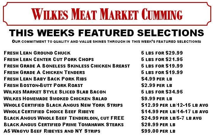 Wilkes Meat Market flyer with weekly featured meat selections and prices.