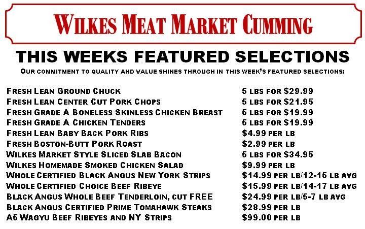 Wilkes Meat Market flyer with weekly featured meat selections and prices.