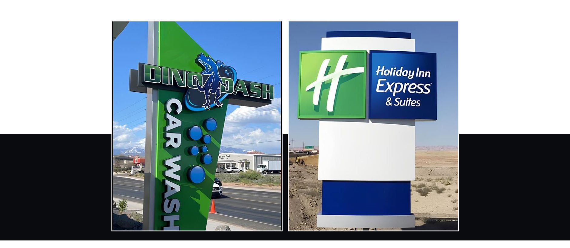 A collage of three pictures of monument signs