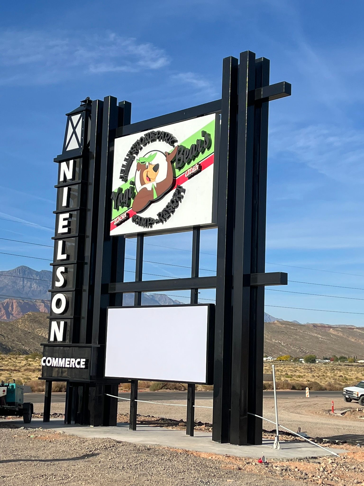 A large sign that says nielson on it.