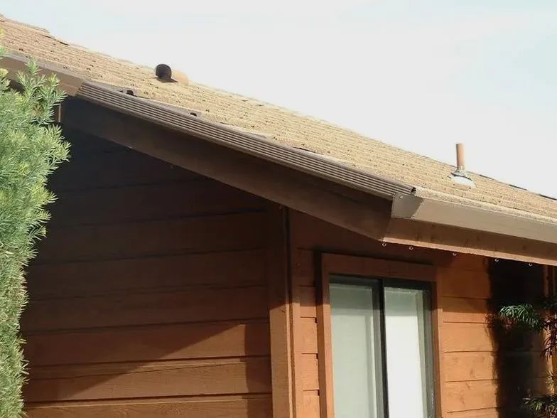 A house with a roof that has a gutter on it