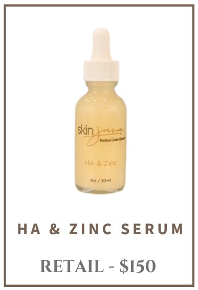 HA & Zinc Serum bottle with dropper; tan liquid. Price: $150.