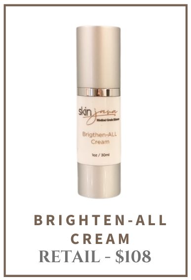 Skin product bottle labeled Brighten-ALL Cream in a retail setting; price $108.