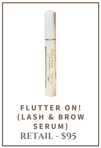 White tube of lash and brow serum, Flutter On!, $95 retail.