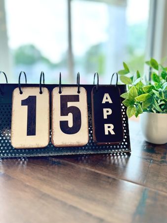 A calendar with the date of april 15 on it