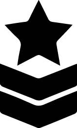 Black star above white and black chevron stripes on a light background