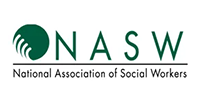 NASW logo with a green circle and the letters NASW in green, with the words National Association of Social Workers below.